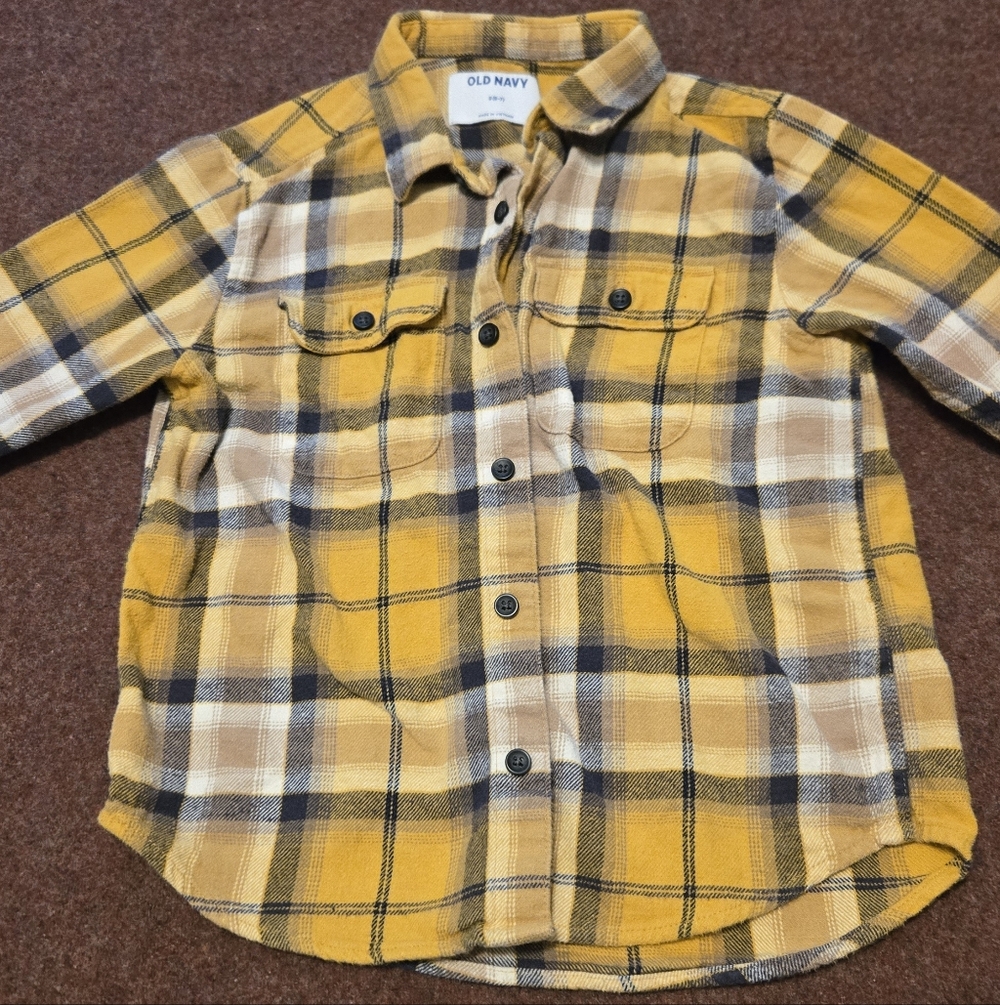 Old Navy Boy's Size 6/7 Yellow & Black Flannel Button Up Shirt